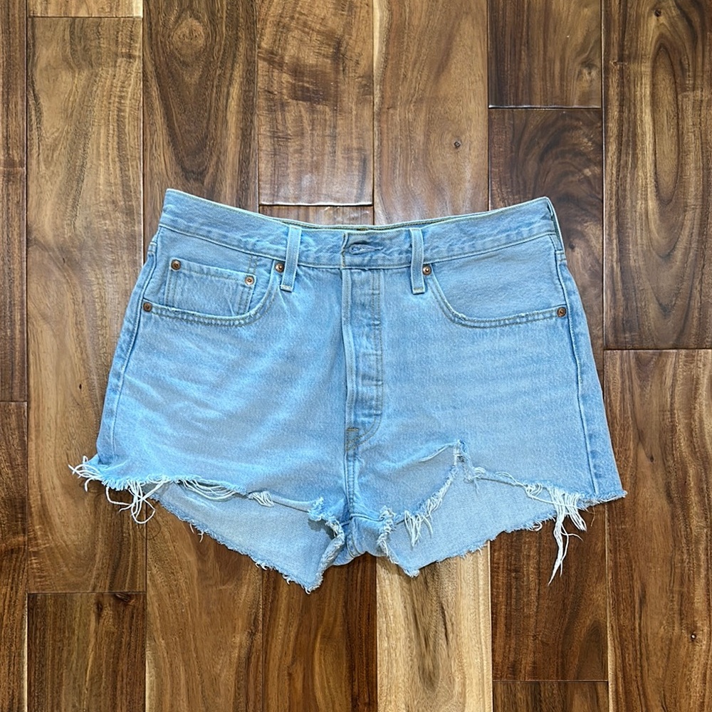 Levi's Blue Jean Shorts High-Waisted Frayed Hem